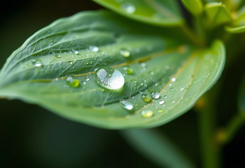 Elegant depiction of a single dew-kissed green leaf, symbolizing natural purity and new beginnings.